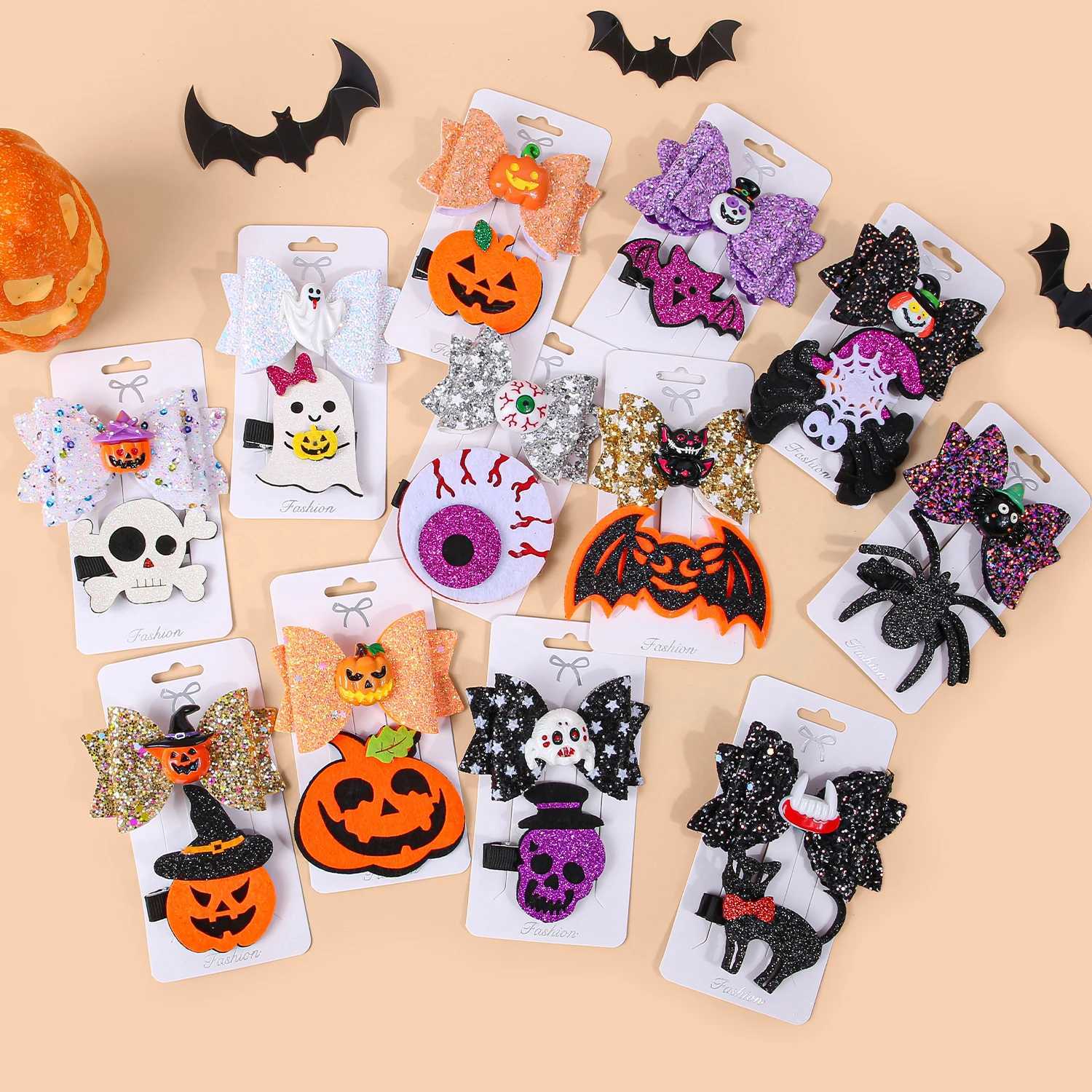 2pcs filles citrouilles divins clips de cheveux set paillettes de cheveux paillettes épingles à cheveux Barrettes Clips Children Halloween Hair A