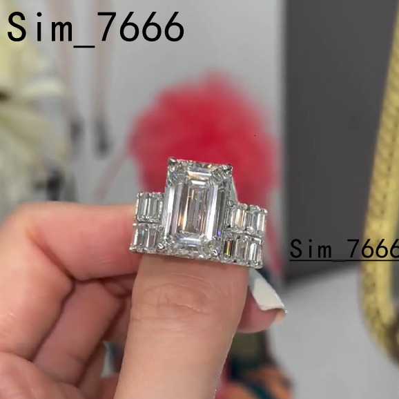 Popular Engagement Rings Men Women Gorgeous Emerald Cut Eternity 925 Sterling Silver Custom Moissanite Rings