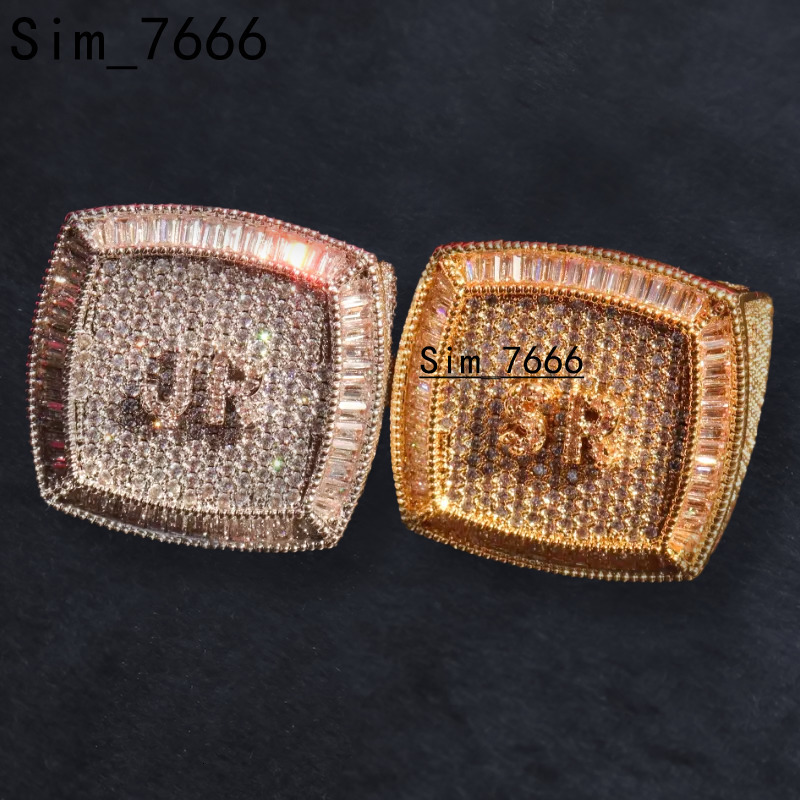 Fully Iced Out Moissanite Ring Letter Silver 925 Gold Plated Custom Hip Hop Moissanite Ring