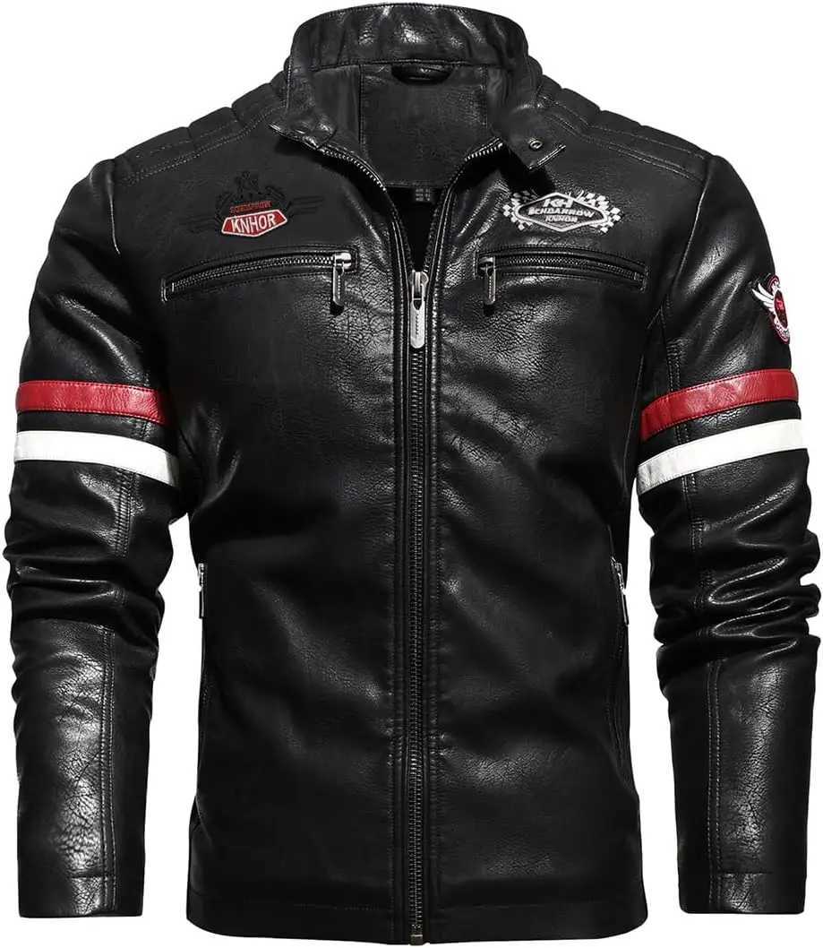 Mens Faux Leather Jacket Zip Up Casual Windbreaker Motorcycle Jacket Biker Outerwear Male Warm Coat Removable Hood Casual Jacket W250815