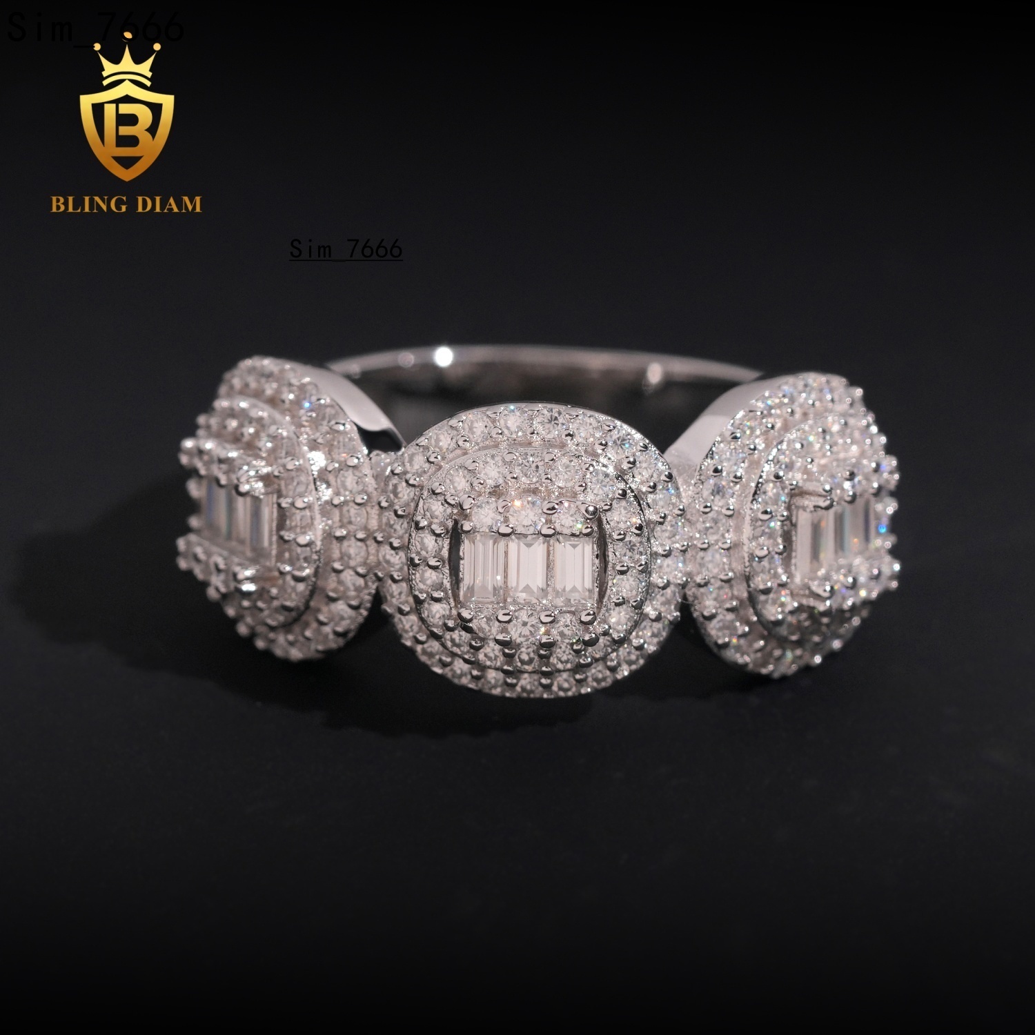 Wholesale Price Jewelry Sterling Silver S925 Moissanite Baguette Diamond Iced Out Rings Luxury Rings