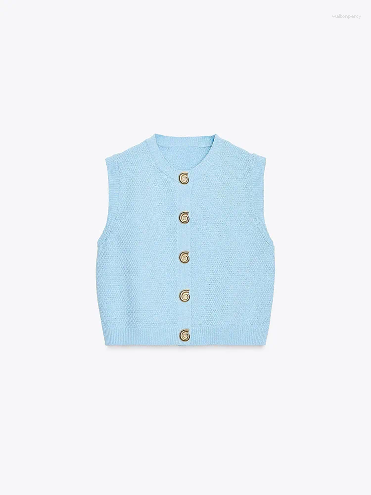Women's Sweaters Summer Knitted Vest Top Gold Button Texture Loose Fit Round Ne Svel Cardigan Sle Color Faion