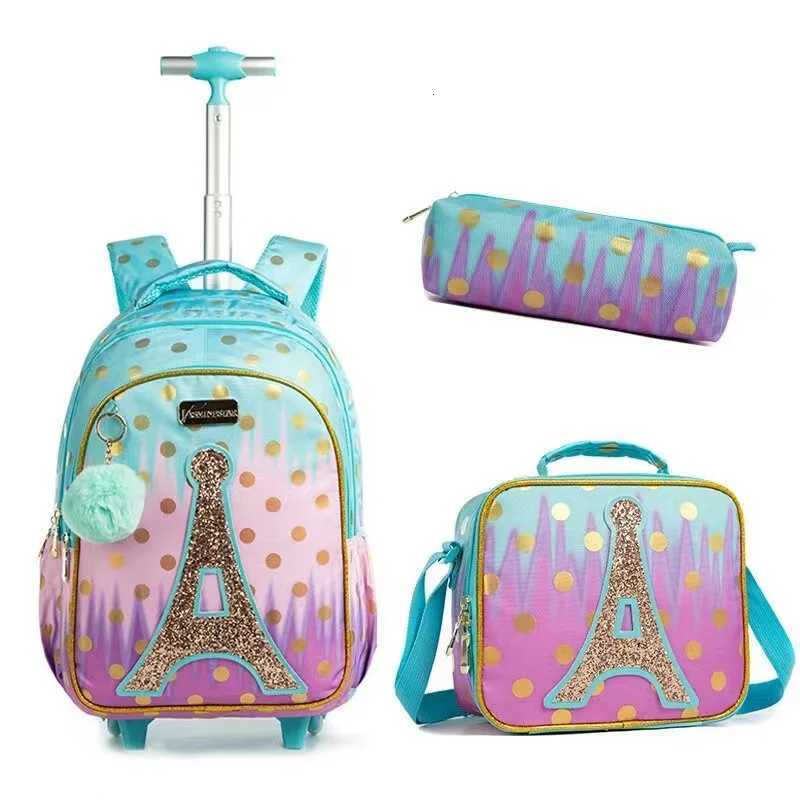 Childrens School Backpack Set Wheeled Backpack Trolley School Bag with Wheels for Boys Girls Students Backpack with Lunch Bag X250815