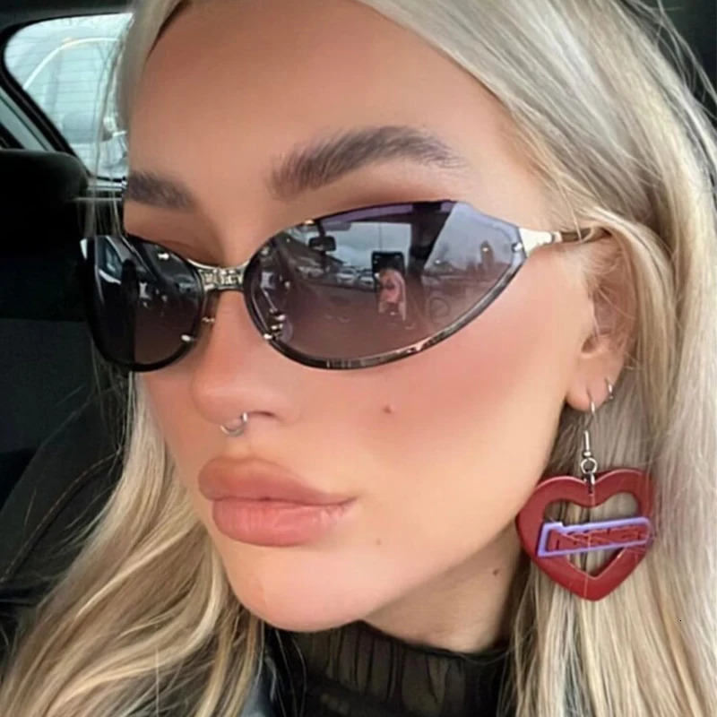 Y2K Cat Eye Sunglasses Men Women Metal Frame Fashion Vintage Sun Glasses Punk Sports Oval Shades 250812