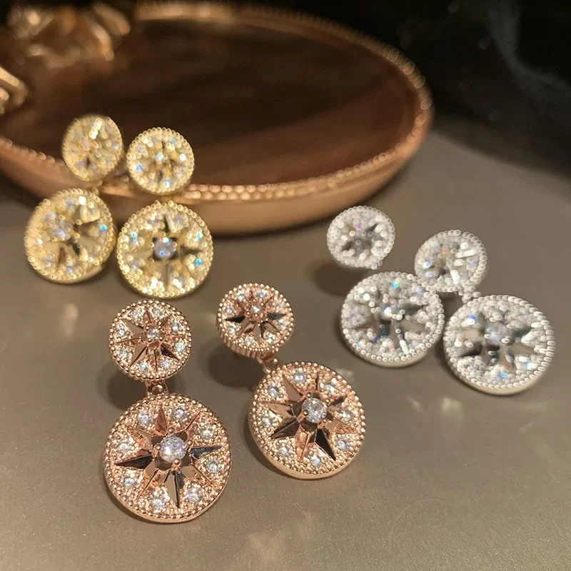 Elegant French Style Round Sun Flower Earrings Front And Back Double Sided Multiple Fitting Options Sun Dandelion Star Ear Studs 250813