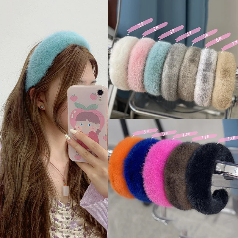 2024 Women winter 100% Real Mink Fur Headbands High Quality Real Fur Hair Band Lady Fashion Hair Hoop Furry Gift 250814
