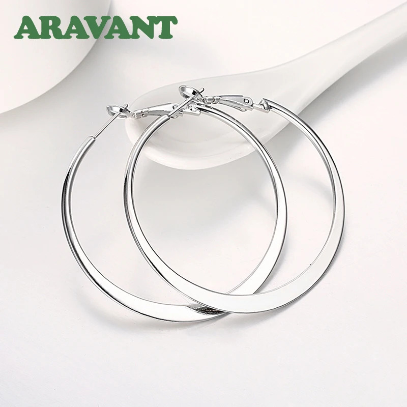 925 argent sterling 50 mm gros cercle rond cercle boucle d'oreille pour femmes bijoux de mode 250813