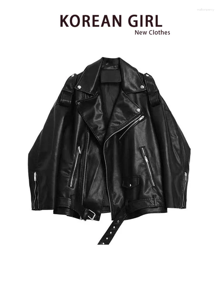 Women's Jackets 2025 Autumn Winter PU Leather Jacket Vintage Black Motorcycle Coat Female Korean Casual Loose Streetwear Outwear