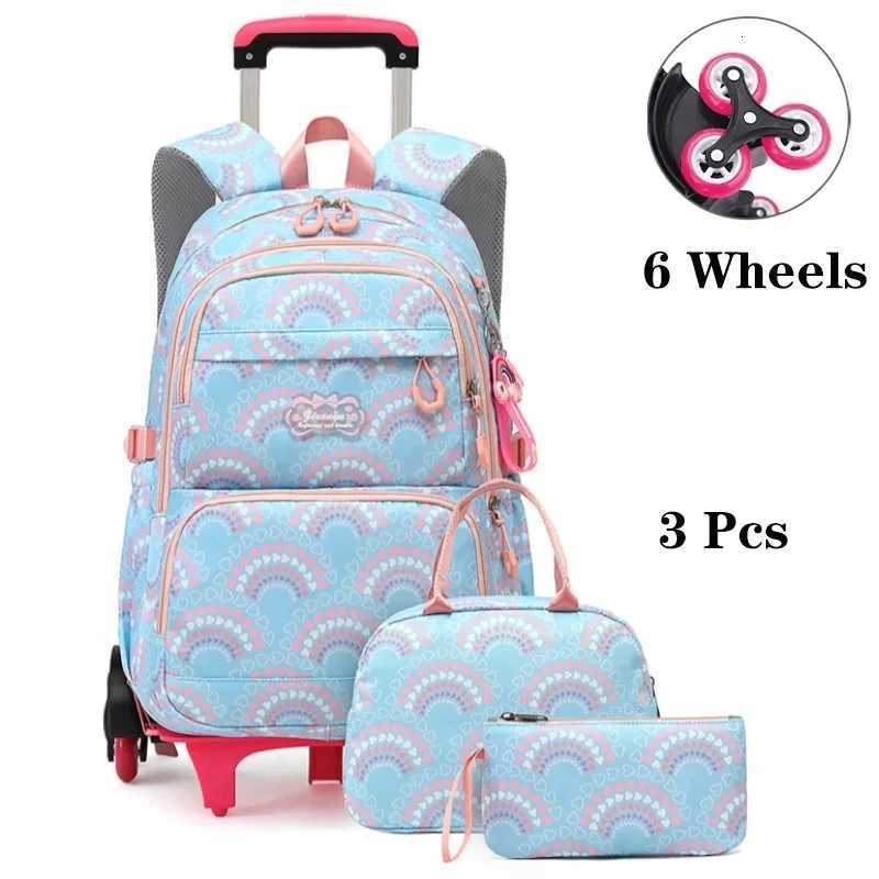 Sac à roues Élèves des sacs à école roulants enfants Sac à dos imperméable 6 roues scolaires sac à dos middle chariot de tramway x250815
