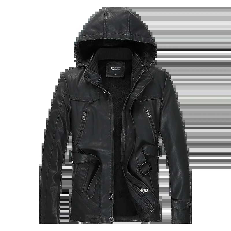 Leather Jackets Outwear Brand Clothing Mens Leather Jackets Winter New Thick Mens Fashion Style Hooded Motorcycle PU Coats Male W250815