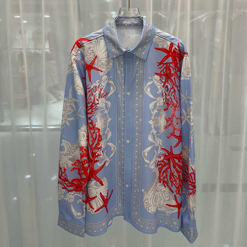 Spring 2024 New Trendy European and American Fashion Youth Digital Printing Men's Long-Sleeved Shirt Blouse S25815