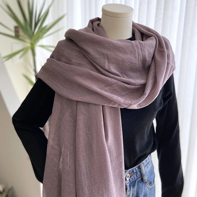 Cotton Linen Solid Color Scarf Female Summer Sun Protection Medium Length Gauze Beach Scarves Tourism Shawl Japanese Korean 250813