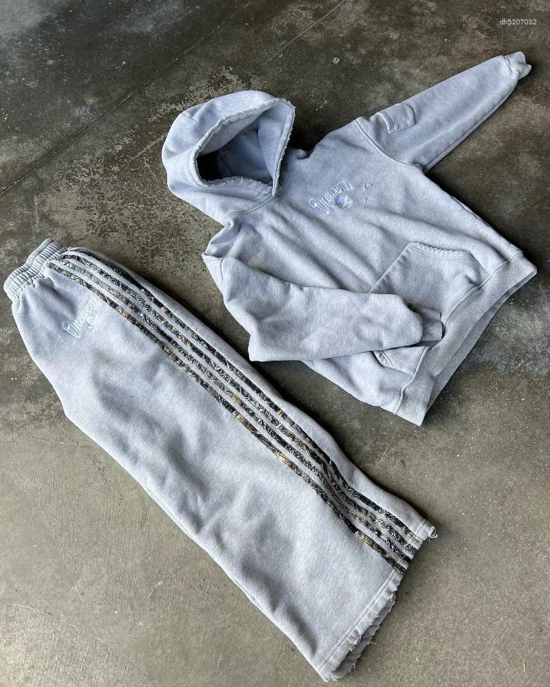 Men's Tracksuits 2025 Hip Hop Street Skull Letter Embroidery Design Men Sets Fashion Retro Striped Casual Pants Harajuku Loose Couple