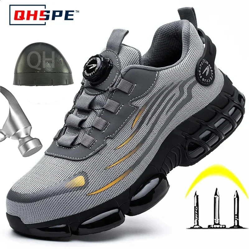 Bouton rotatif Chaussures de sécurité hommes Anti-smash anti-la-puncture chaussures de travail mode hommes sport chaussures de sécurité bottes de