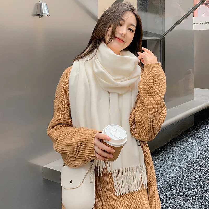 23Colors Wool Cashmere 79Inch Scarf Womens Winter Solid Color Tassel Shawl Hijab Bandana Mens Warm Fringe Hair Wrap 250813
