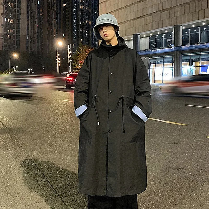 2023 Autumn MediumLength Hooded Windbreaker LooseFit Jacket For Men Hong Kong Style 9818 y250805