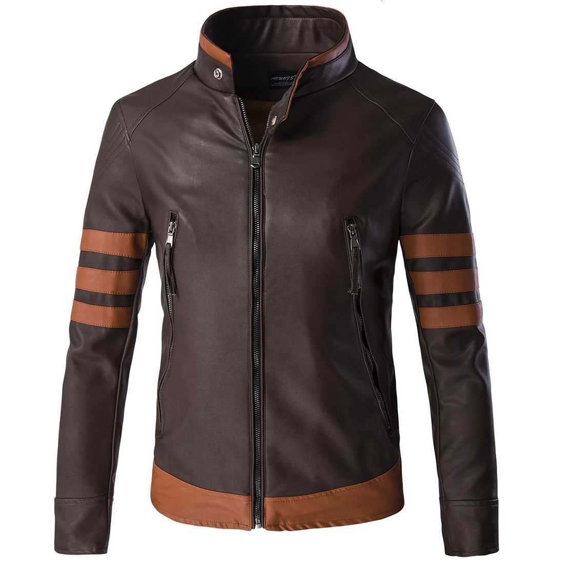 High-end Brand Mens Zipper Leather Jacket Wolverine Slim Fit Short Coat Retro Locomotive Logan Bomber PU Leather Jacket 5XL-M W250815