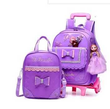 Children School Trolley Backpacks Bags PU Leather School Bag with Wheels Girls Rolling Luggage Bags Wheeled Backpacks for Girls X250815