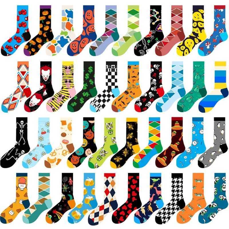 1 Pair 2025 New Mens Socks Boxing Dollars Chess Boards Animal Novelty Cartoon Cotton Women Street Socks Big Size Long Socks W250815