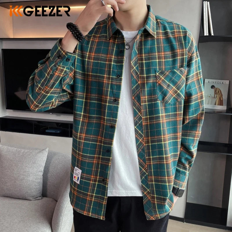 Men Flannel Plaid Shirt Long Sleeve Loose Hip Hop Street Mens Casual Shirts Pocket Male Soft Dress Shirt Plus Size Drop 250811