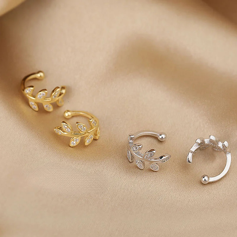 925 Sterling Silver Ear Cuff For Women Zircon Clip On leaf Earrings Gold earcuff Without Piercing Earrings Jewelry250812