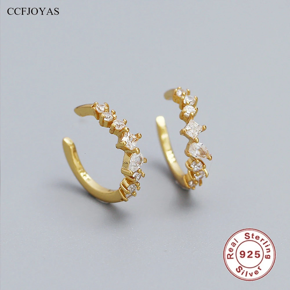 CCFJOYAS 1 pair of 925 Sterling Silver Clip Earrings for Women Light Irregular Geometric Zircon Ear Cuff Without Pierced 250812