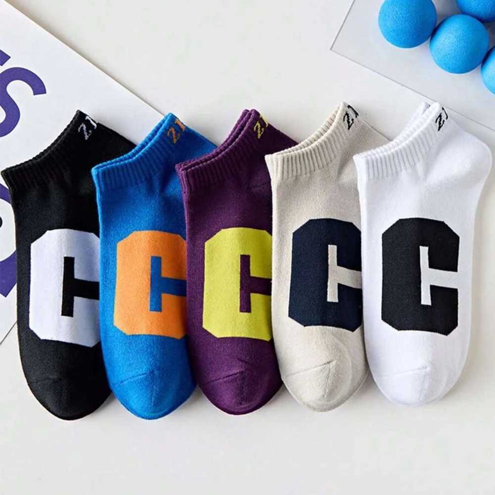 5 paires hommes chaussettes de bateau lettre d'été décontracté confortable respirable adapté hommes extérieur usure sueur absorbant les chaussett