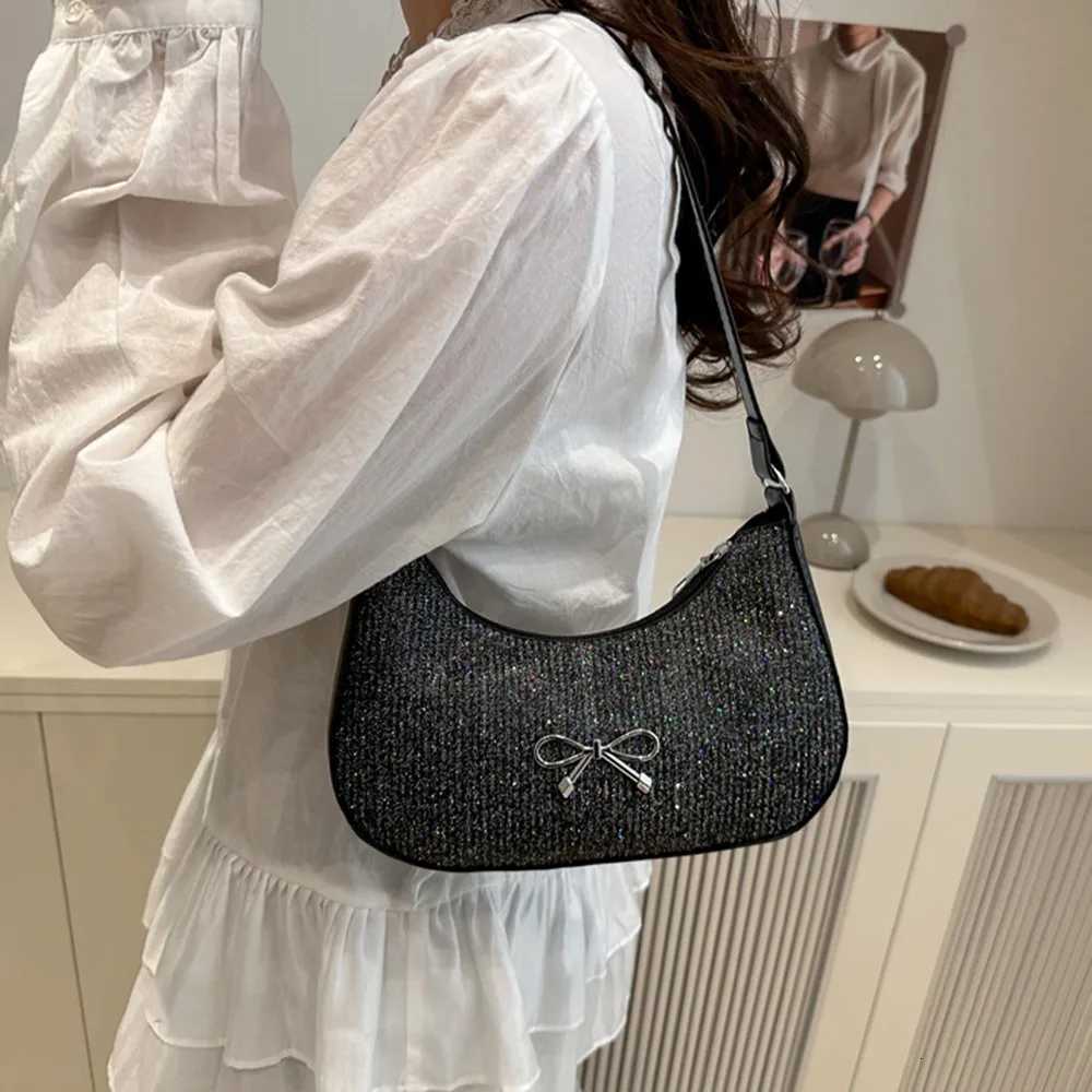 Simple PU Leather Underarm Tote Bag Shiny Korean Style Bowknot Shoulder Bag Elegant Messenger Bag Womens Daily Handbag Z250815
