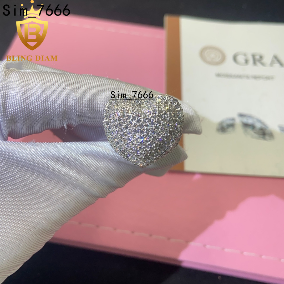 Fashion Heart Rings for Men Moissanite Iced Out Moissanite Hip Hop Jewelry High Quality Diamond Pass Diamond Test with GRA
