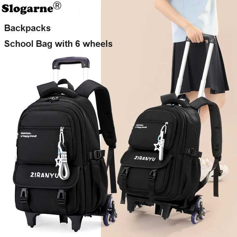 2025 Nouveaux élèves Trolley Sac à dos enfants 6 roues roulant sac à dos filles sacs d'école garçons femmes de voyage roues roues bern compteur x