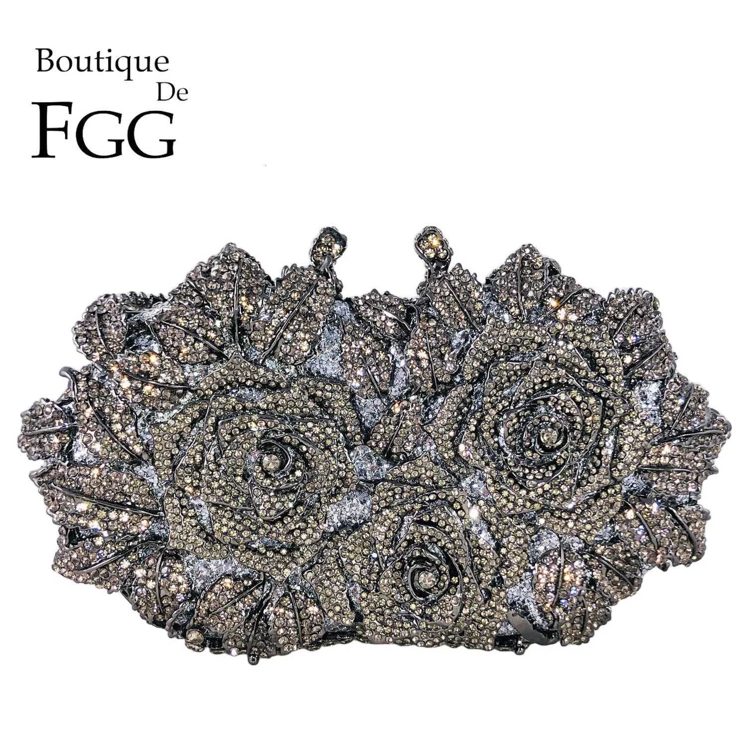 Boutique de fgg élégant gris fleur cristal crayon femmes sacs de soirée de mariée sac à main de mariée sacs floraux en strass z250815