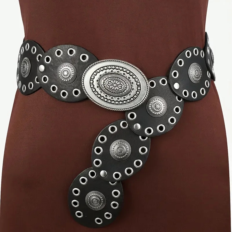 1pc Vintage Style WomenS Faux PU Belt with Oval Rivet Buckle Waistband Vintage Personalized Belts250812
