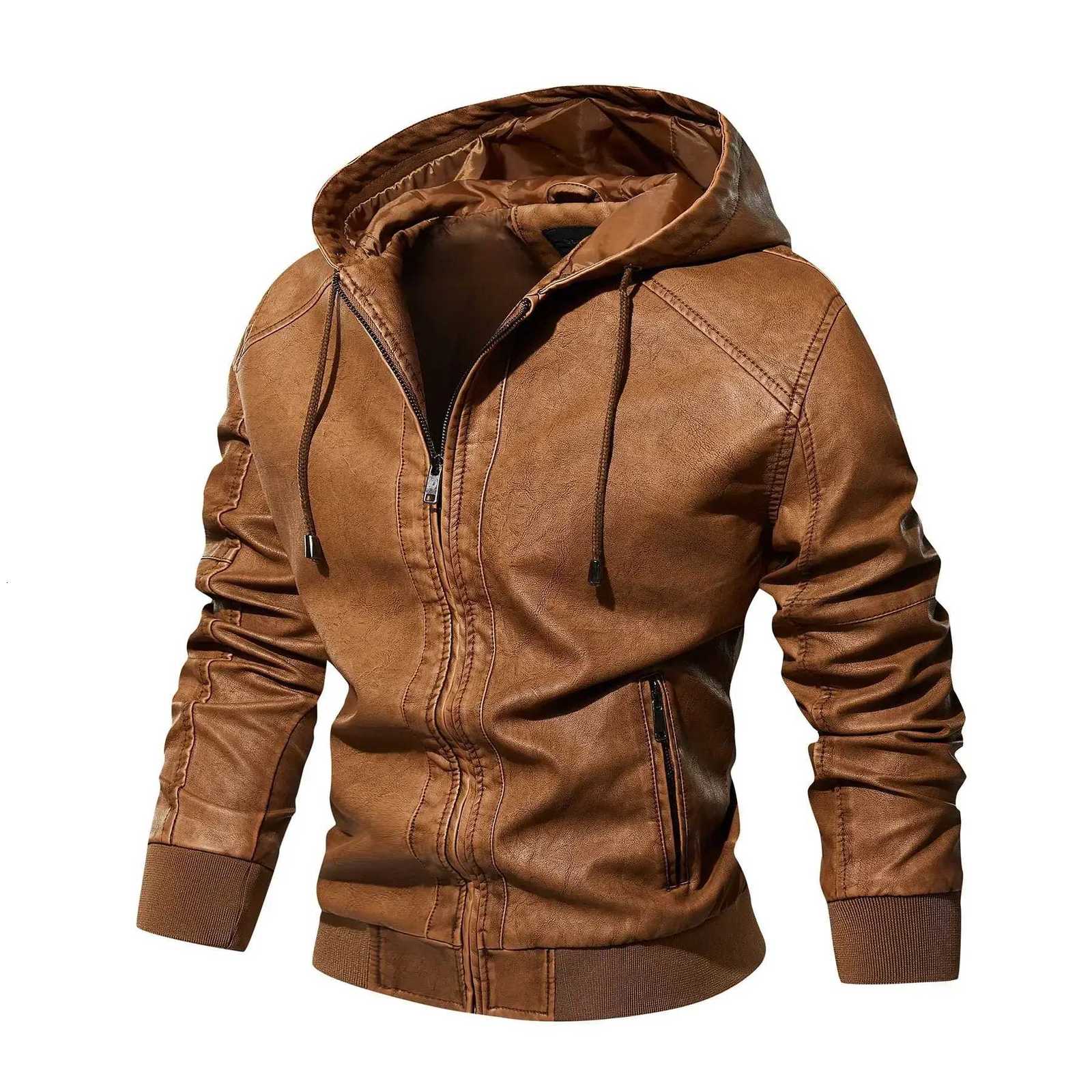 Winter Mens Leather Jacket High-quality Plush Thick Men Motorcycle Jacket Street Fashion Mens Hooded Leather Jacket Coats W250815