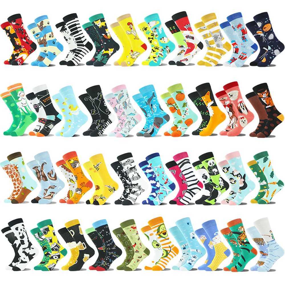 1 paire chaussettes en coton peignées hommes nouveauté AB asymétrie de skateboard drôle pour hommes à mi-longueur, chaussettes imprimées animales