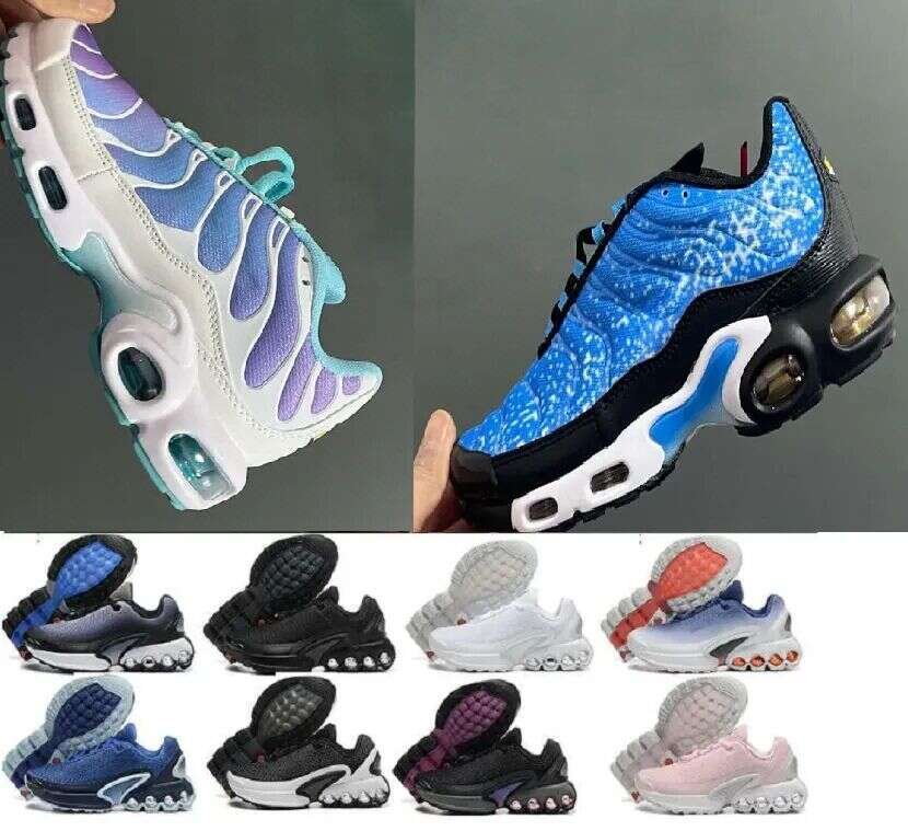 Tn Plus Designer Shoes Children Tn Trainers Chaussures Triple Black White Grape Unity Running Shoes Metallic Silver Black Reflective Boys Girls Shoe