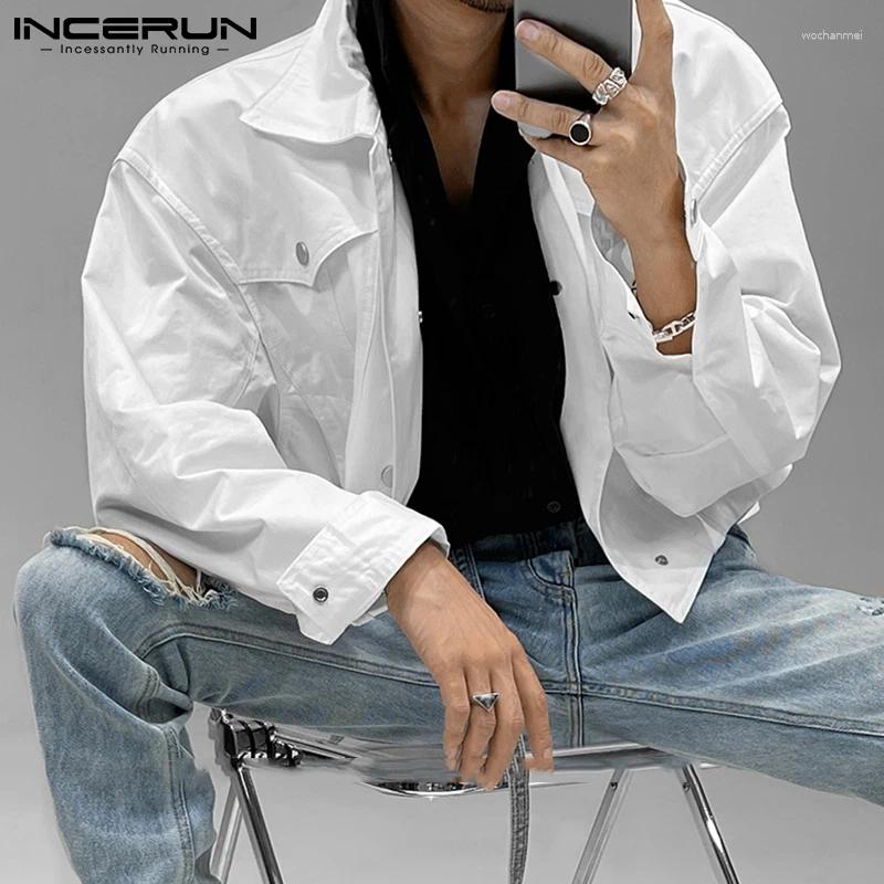 Men's Jackets INCERUN 2025 Lapel Long Sleeve Solid Color Button Crop Coats Men Fashion Streetwear Casual Thin Outerwear S-5XL