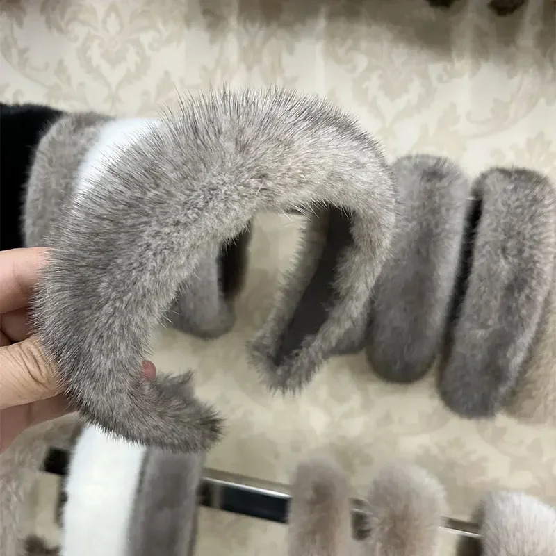 2024 Women winter 100% Real Mink Fur Headbands High Quality Real Fur Hair Band Lady Fashion Hair Hoop Furry Gift250821