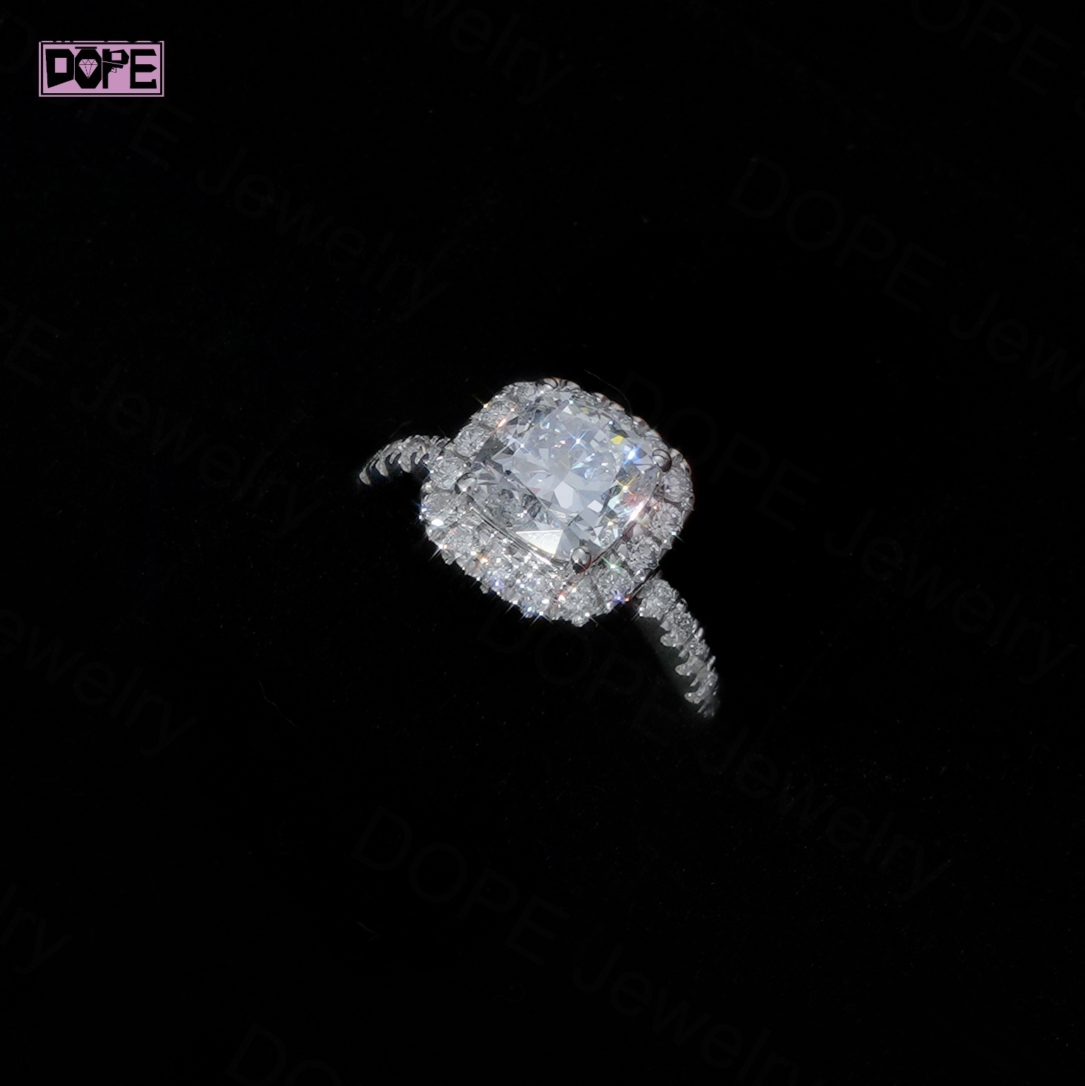 Diamond Ring 2ct Cushion Cut Cluster 14k Gold Half Paved Cvd Lab Grown Diamond IGI Certificate Engagement Ring