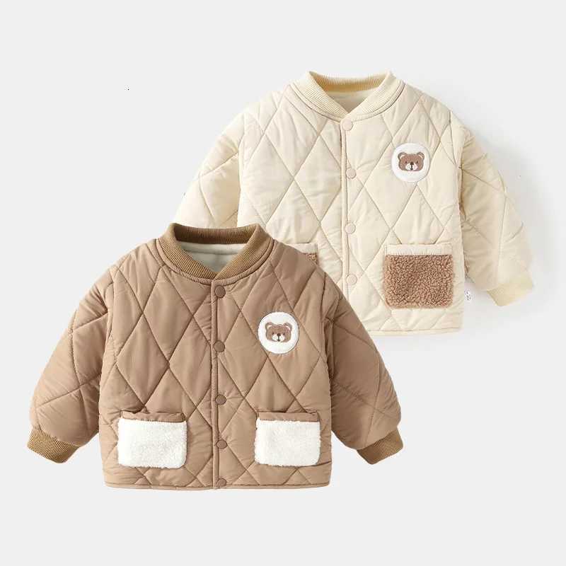 Autumn Winter Children Girls Parkas Cotton Padded Bear Print Kids Baby Girls Coat Thick Velvet Pockets Toddler Girls OuterwearXJ250808