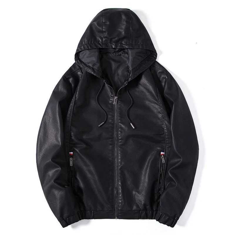 Veste en cuir à capuche hommes veste en cuir noir à capuche à capuche légère de moto légère masculine vêtements de mode neuf hommes de haute qual