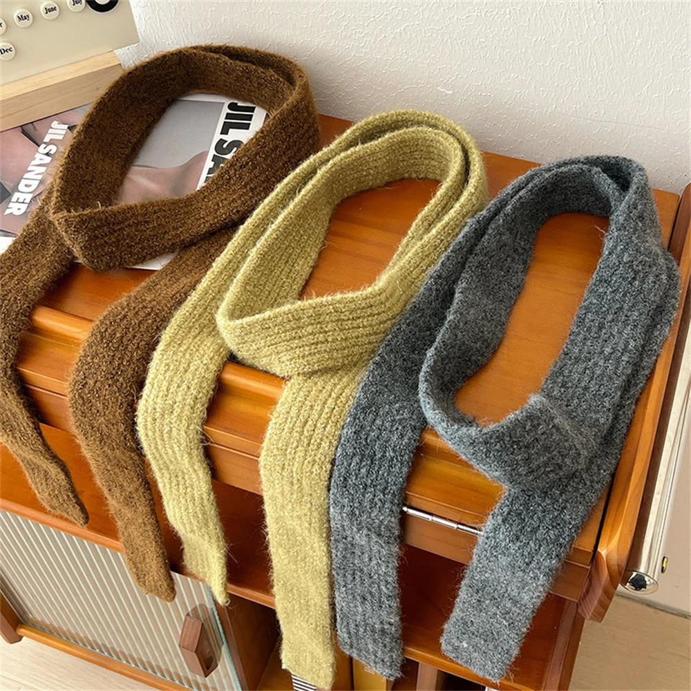 Winter Solid Color Narrow Long Scarf Female Korean Version Knitted Woolen Scarves Womens Cashmere Mohair Scarf 250813