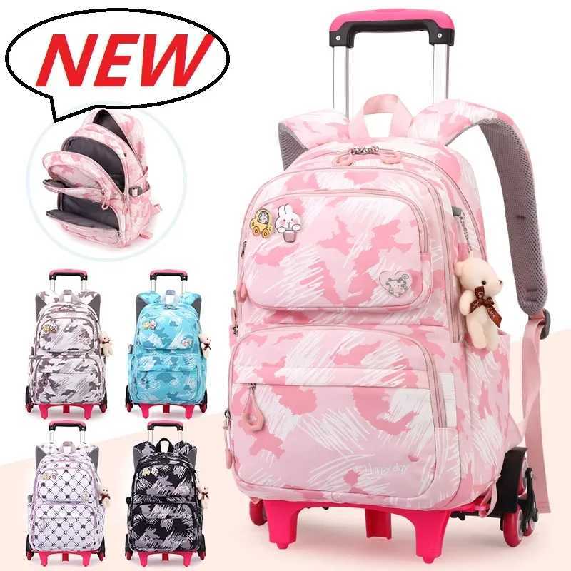 Nouveaux sacs à dos de chariot pour les élèves Sacs d'école pour enfants pour filles roues sac à dos femmes rouleaux féminina sac a dos enfant x2