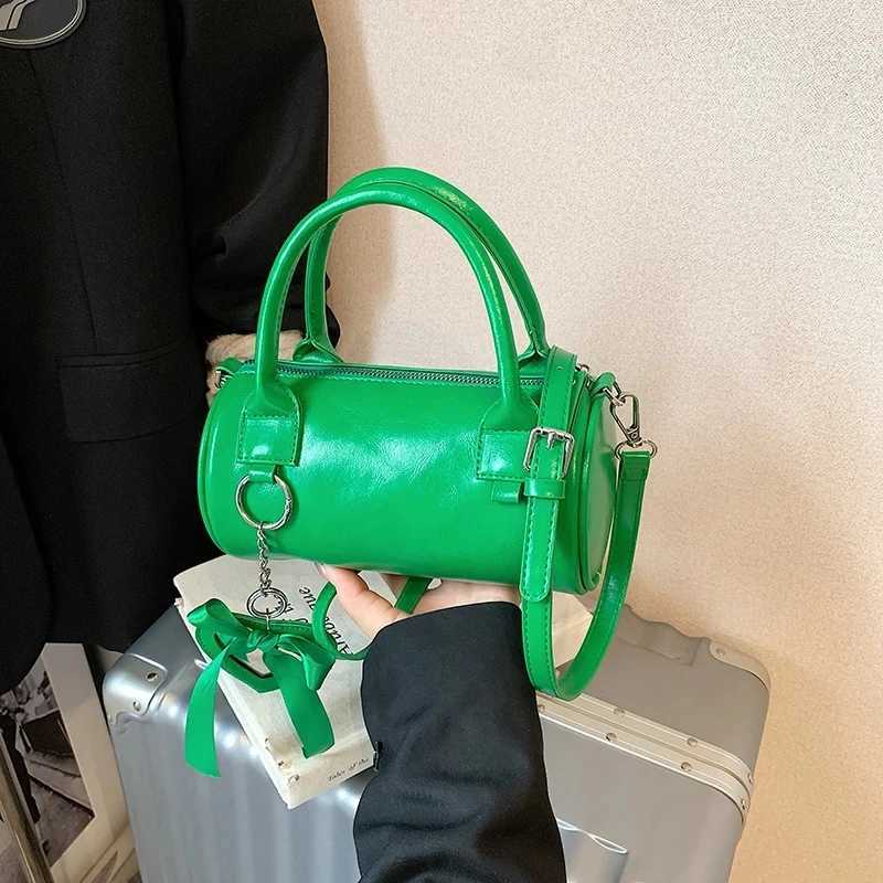 Green Small Barrel Shaped PU Leather Bags for Women 2025 Fashion New Womens Designer Handbag Shoulder Crossbody Bags Z250815
