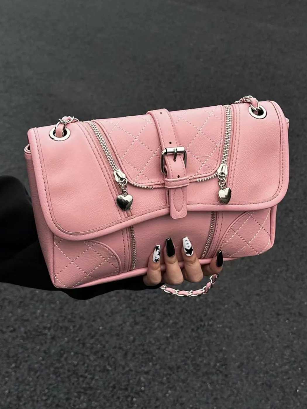 Jiaerdi Sweet Cool Heart Y2k Handbag Women High Street Rhombic Lattice Solid Messenger Bag Ladies Harajuku Pink Underarm Bag Z250815