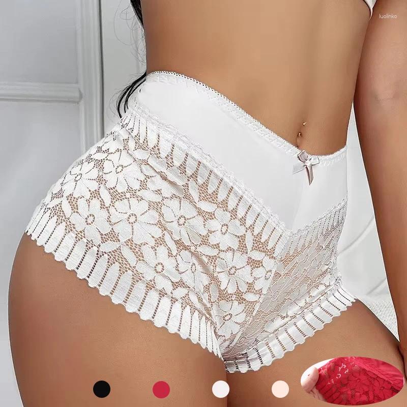 Women's Panties 4pcs High Waist Lace Underwear Fashion Flat Corner Comfortable Briefs Daily Solid Color Knuckers Fun Hollow Breathable