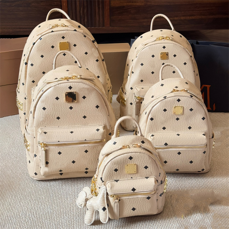 Vintage Stark Visetos side studded backpack tote bag Womens designer Backpack leather school bag Luxury Knapsack Outdoor travel book bag lady back p