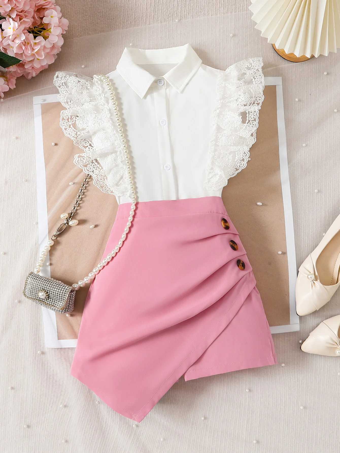 Girls Clothes Spring Summer Tween Girls Clothing Lace Ruffle Sleeveless Shirt Kids Skirt Teen Girls Skorts Two Piece Sets Outfit XJ250815