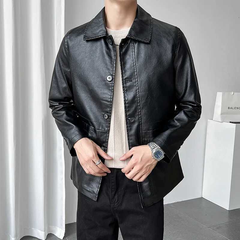 Motorcycle Leather Jacket Mens Korean Style Mens Casual Flight Leather Jacket Spring Mens Clothing Punk Zip-Up Leather Coat W250815