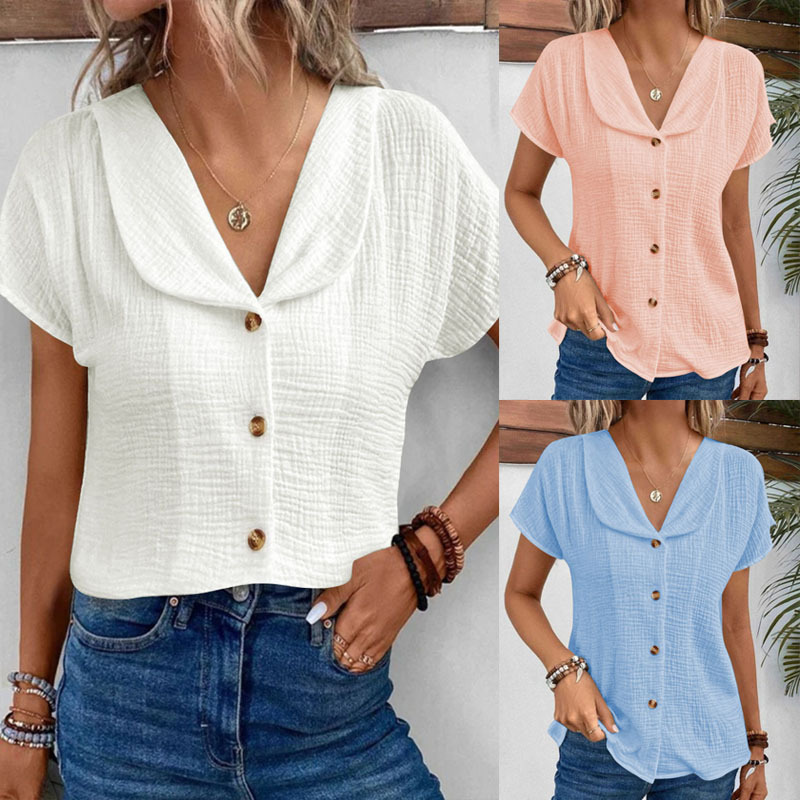 2025 Style Simple White Short Shirt Cold Cold de poupée d'été