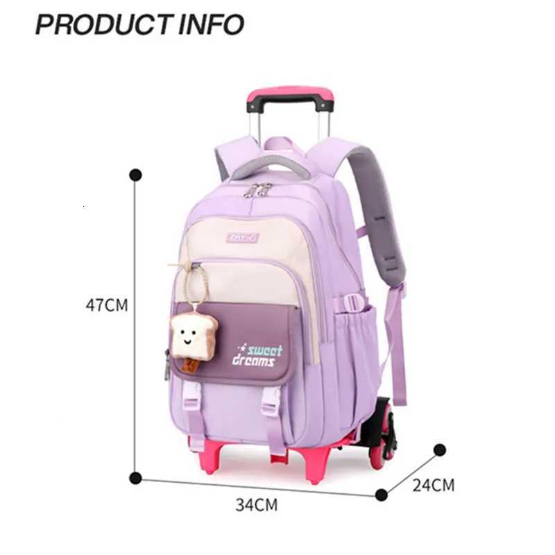 Wheeled Students Backpacks for Girls Children School Bags With Wheels Trolley Backpack Cute Schoolbag With Pendant Rolling Back X2508151